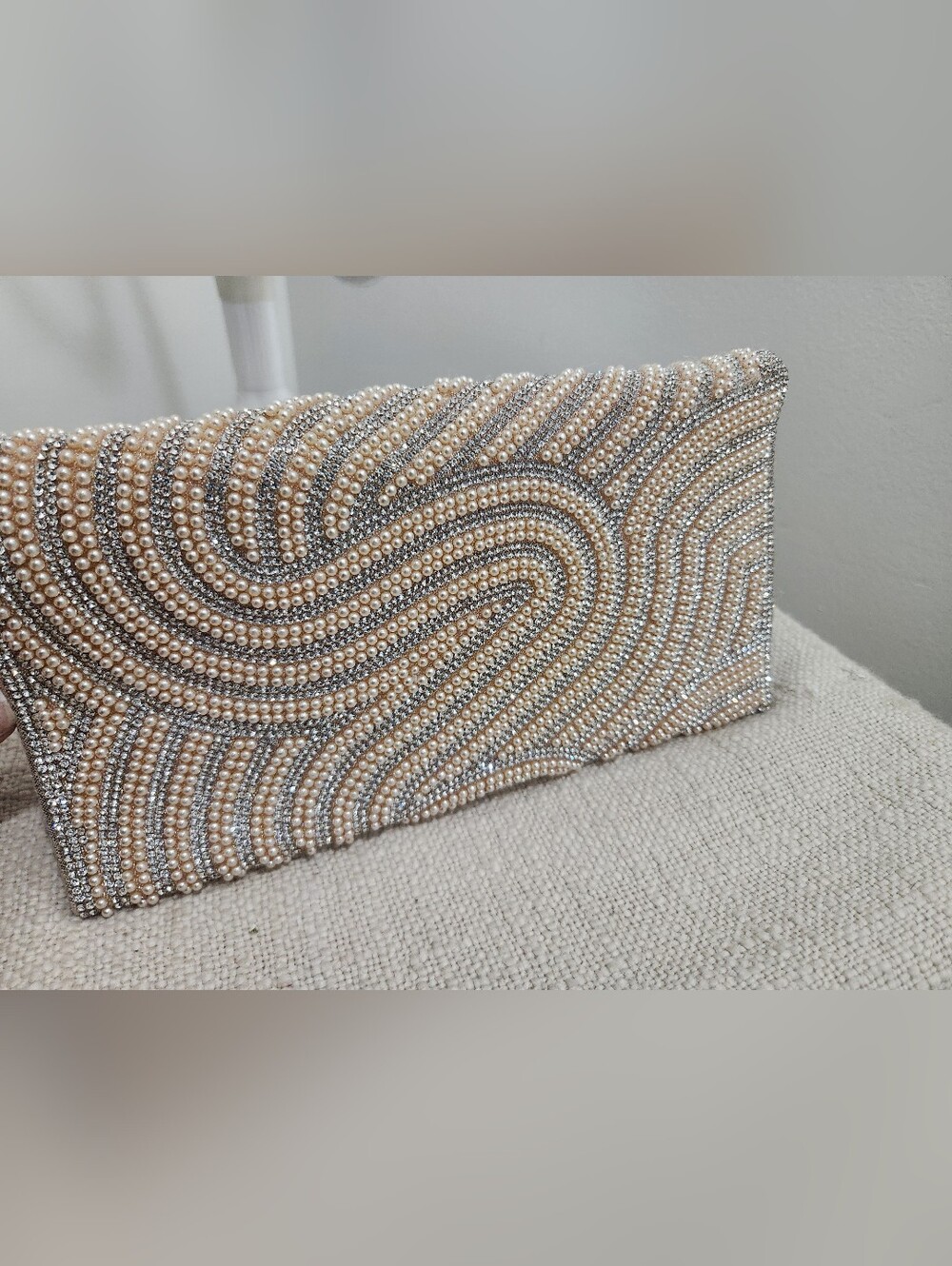 Pearl Embellished Clutch Bag in Champagne and Silver - Picture 7 of 10